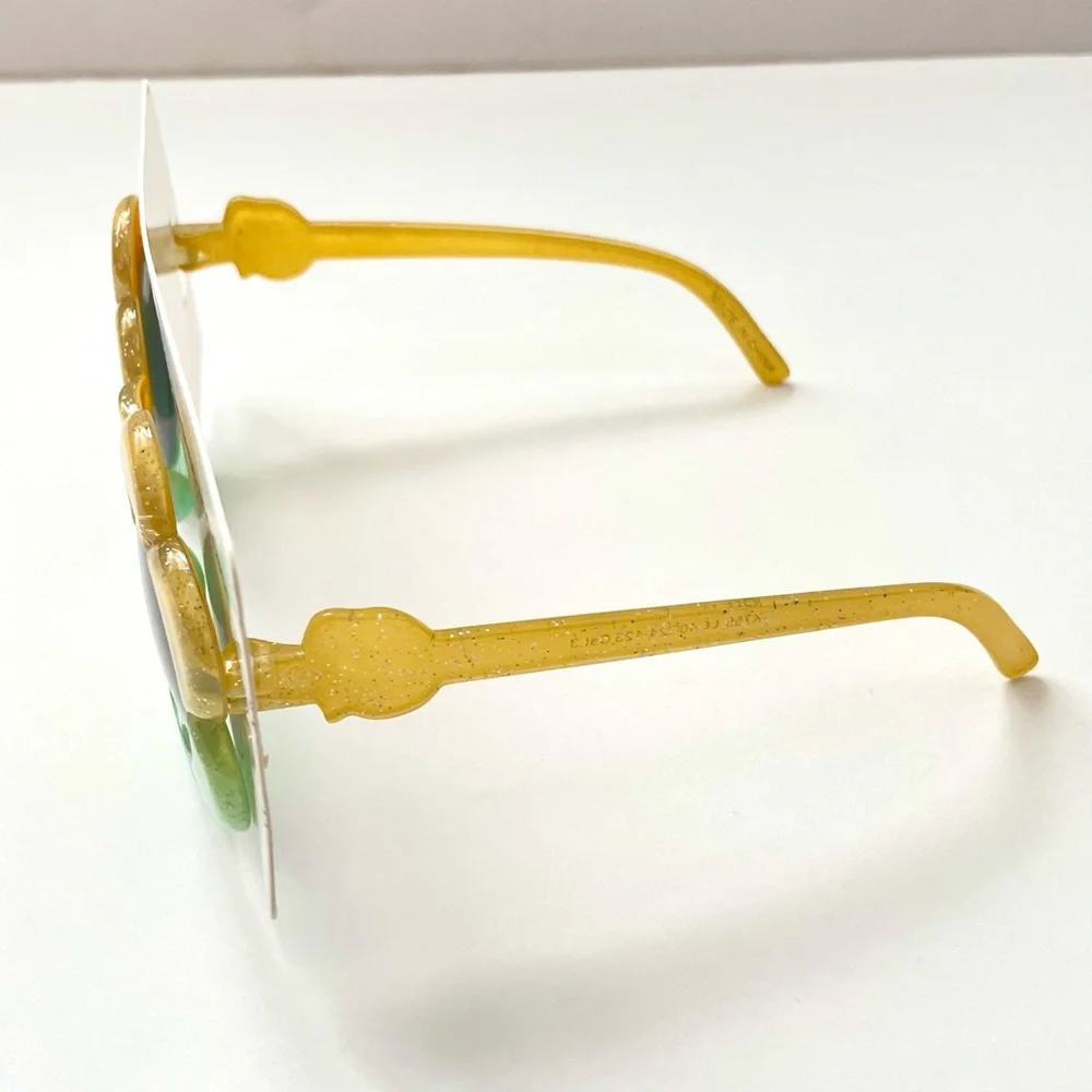 Girls Daisy Yellow Green Glitter Sunglasses - Supercute!